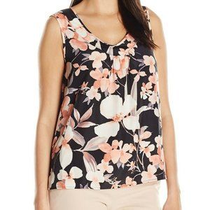 Kasper Loose Fit Floral Pleated Sleeveless Blouse